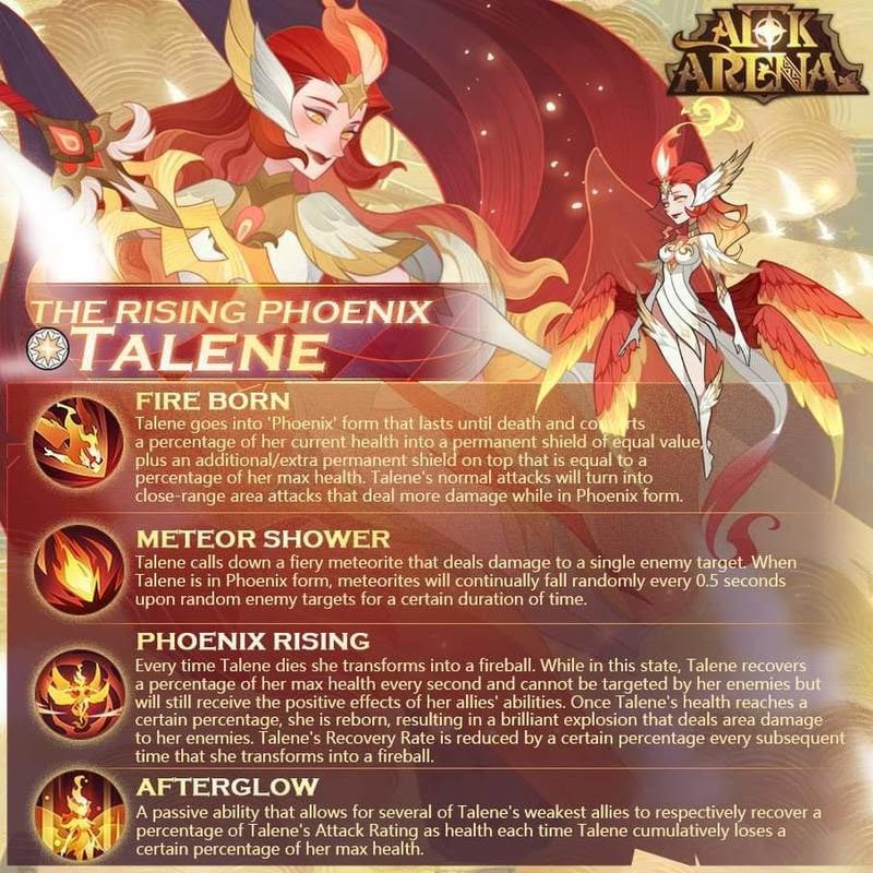 afk arena new celestial hero talene the rising phoenix skills
