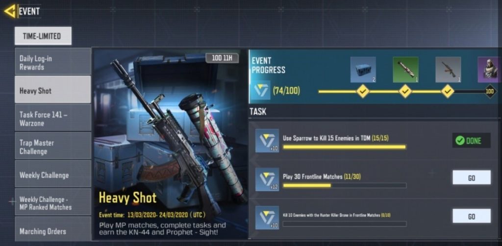 cod mobile heavy shot event