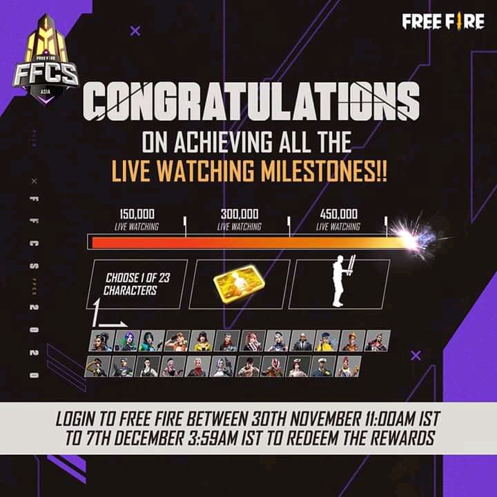 Free Fire Continental Series Ffcs 2020 Asia Grand Finals Rewards Get Free Emotes Characters And Level Up Cards