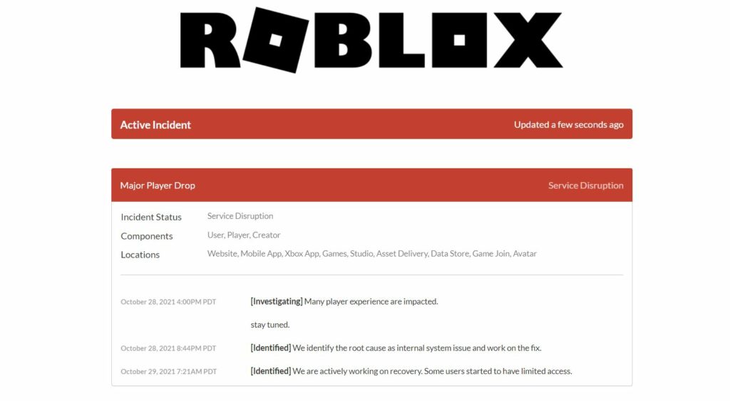 Roblox worldwide server shutdown
