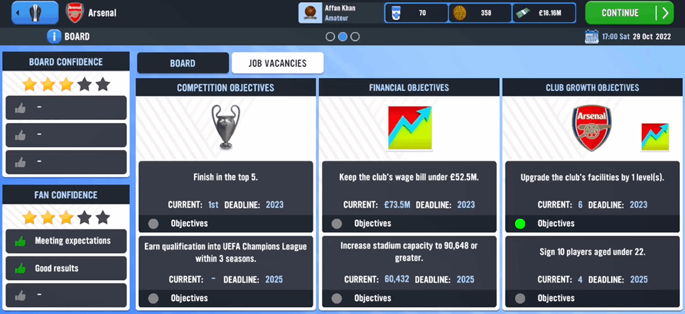 SM23 Board Objectives Menu Soccer Manager 2023 Beginners Guide
