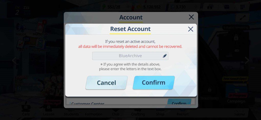 Blue Archive Reset Account