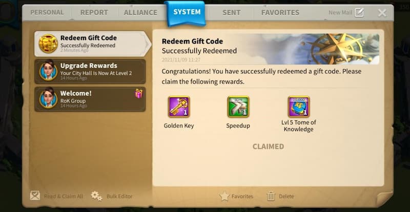 Rise of Kingdoms redeem rewards