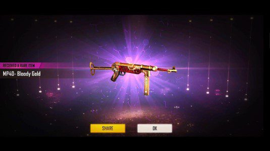 Bloody Gold MP40 Free Fire MP40 gun skins