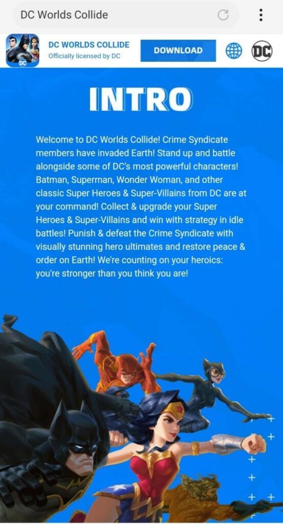 via DC Worlds Collide Official support website