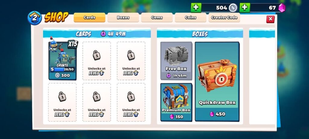 Purchasing cards and boxes from the shop