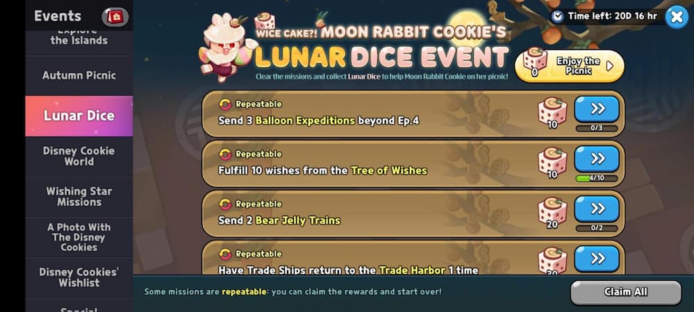 Cookie Run Kingdom Lunar Dice Event Missions
