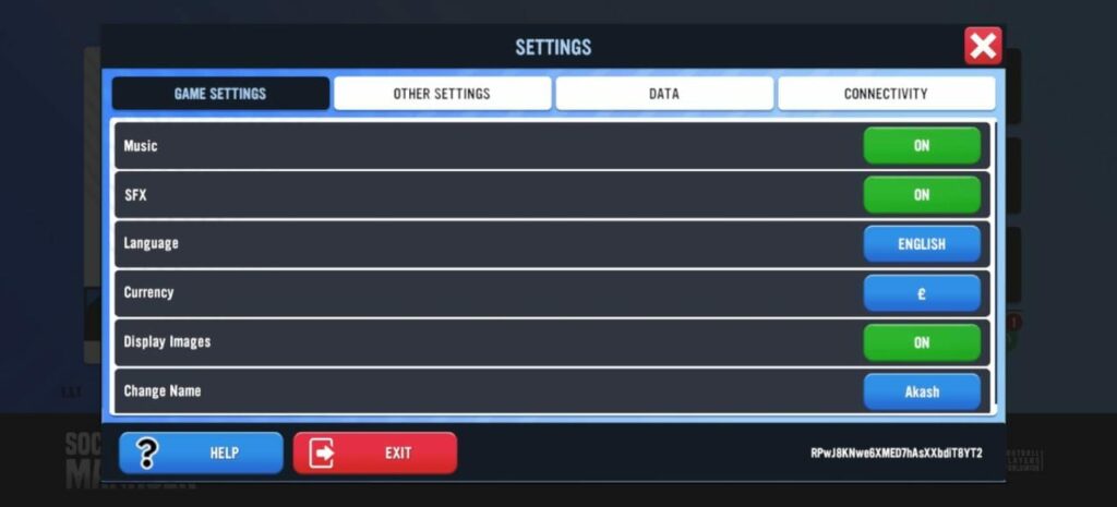 Soccer Manager 2023 Settings Menu