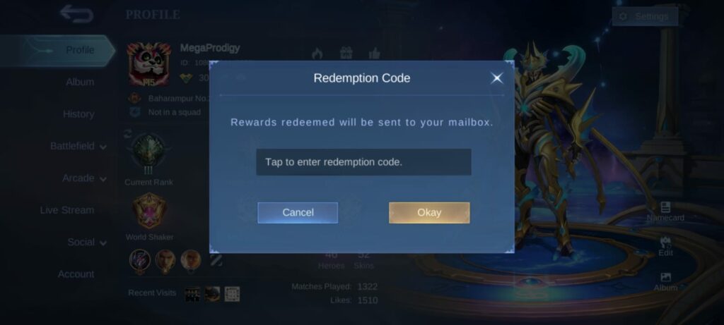 Mobile Legends code redeem, MLBB code redemption, ML redeem code
