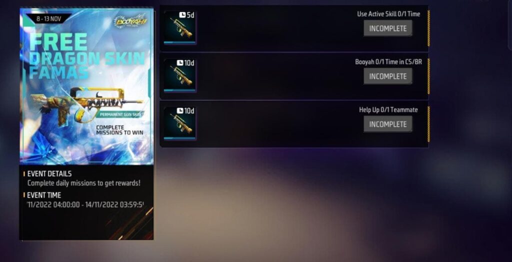 Free Fire FAMAS Dragon Skin for free