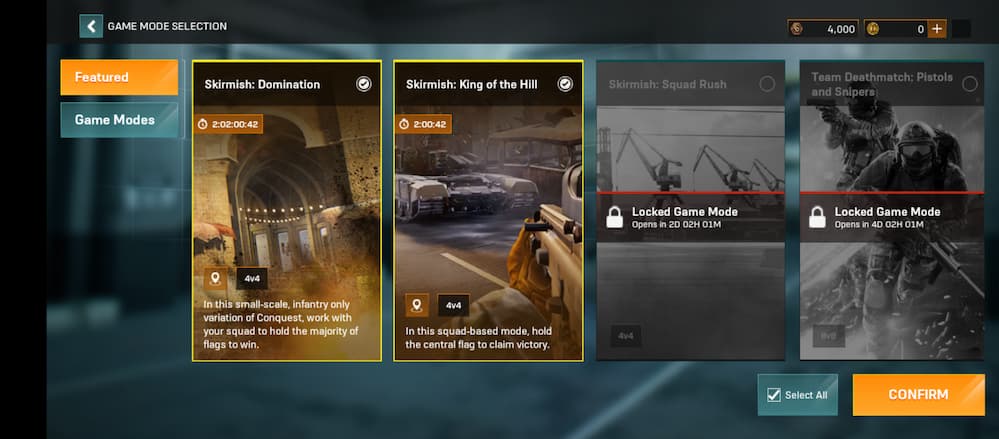 Play the featured game modes in Battlefield Mobile