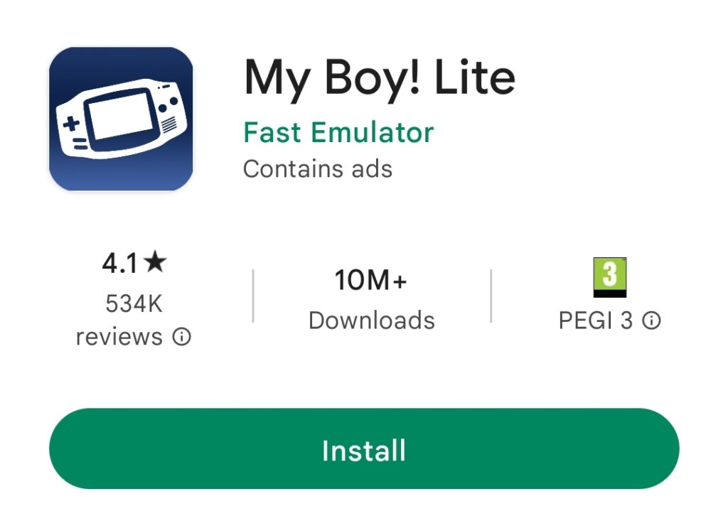 My Boy! Lite Emulator Google Play Store GBA games Android free