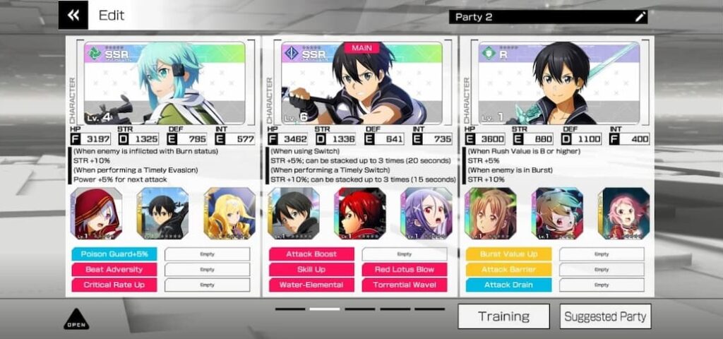 Organize the party Sword Art Online VS Beginners Guide