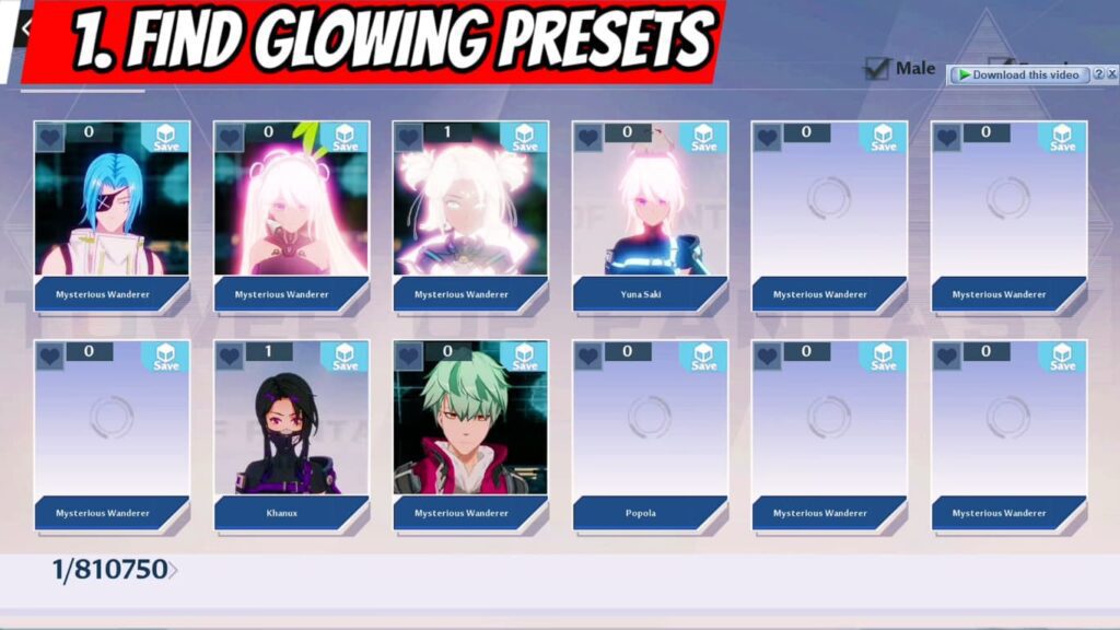 Tower of Fantasy glow character glowing presets