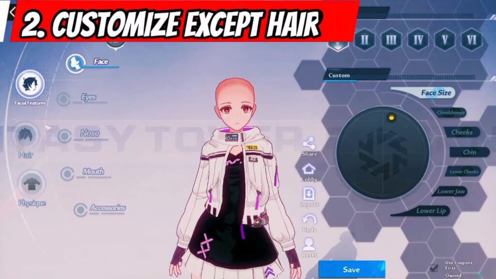 Tower of Fantasy hair trick customize except hair