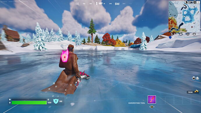 slide for 30 meters continuously on ice in Fortnite