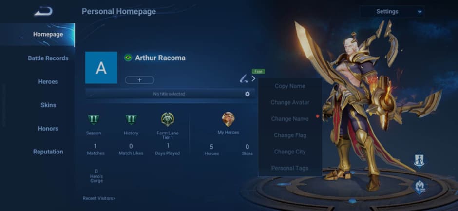 Honor of Kings change in-game name