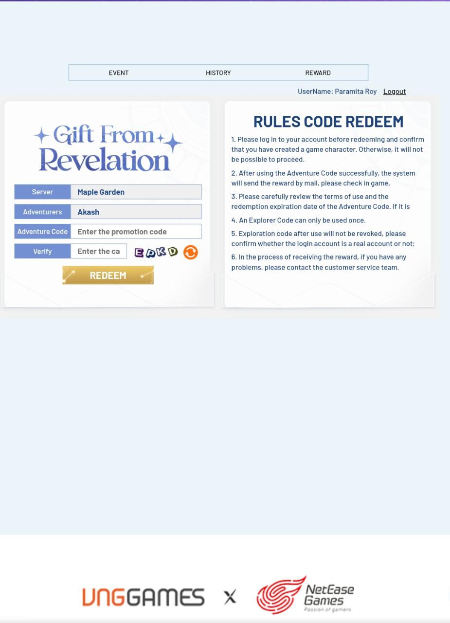 Revelation Infinite Journey Redeem Code Section