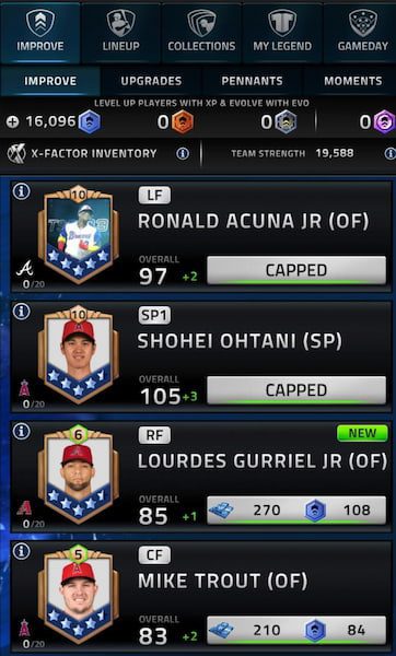 Upgrading your players in MLB Tap Sports Baseball 2023