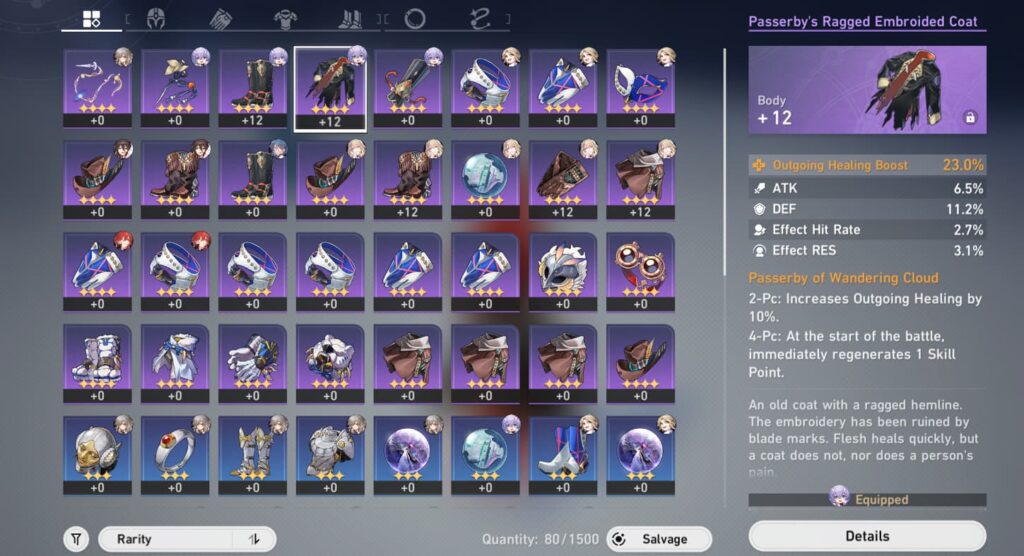 Honkai Star Rail Relics, Honkai Star Rail Inventory