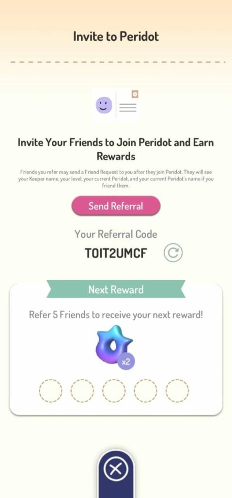 Peridot Referral Code Section