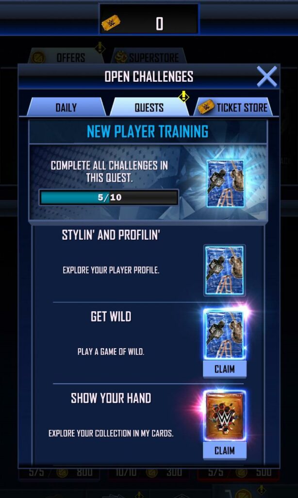 WWE SuperCard Battle Cards Quests