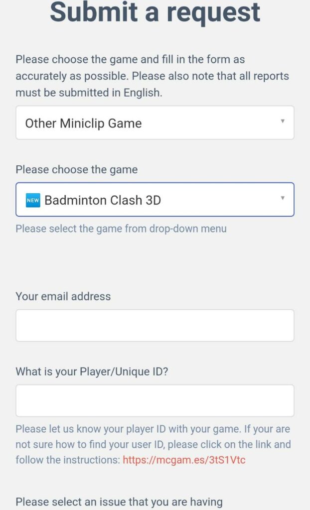 Badminton Clash 3D Support ticket
