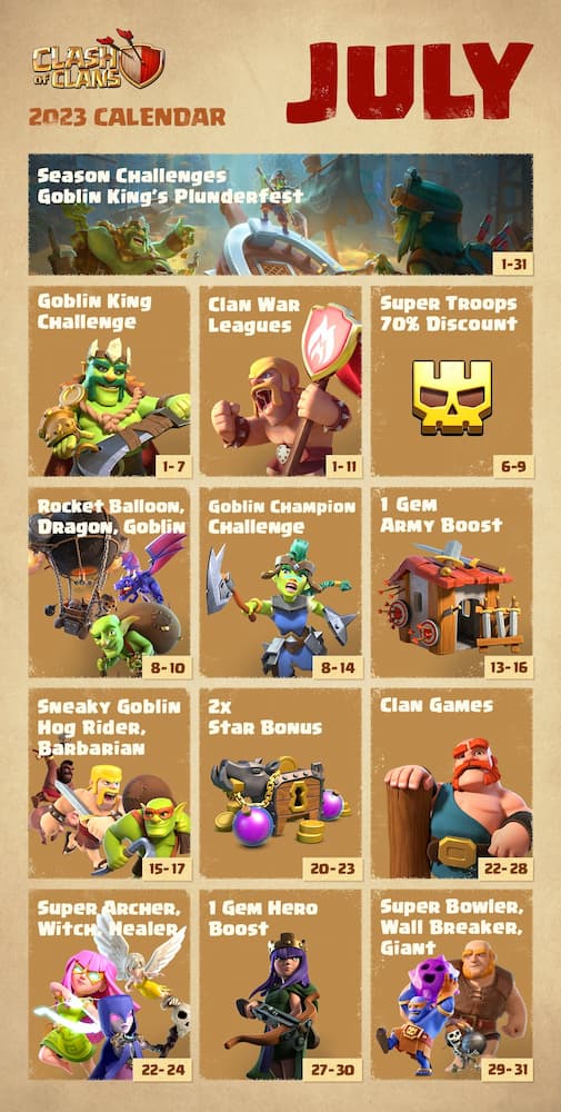 Clash of Clans July 2023 Weekly Events