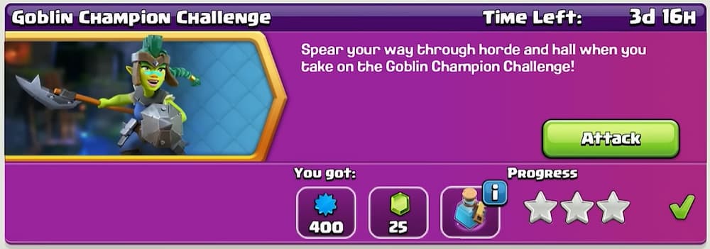 Clash of Clans Goblin Champion Challenge rewards