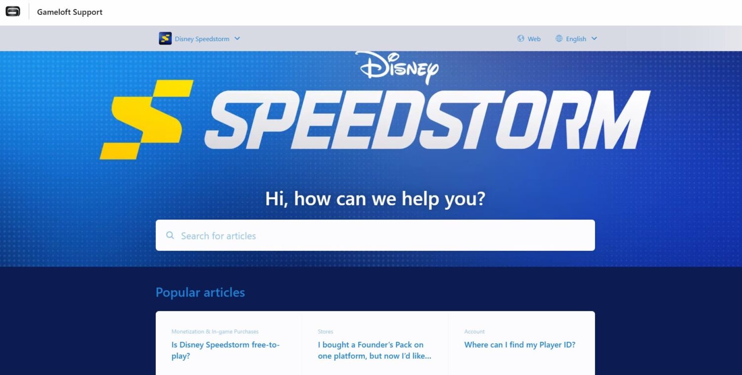 Disney Speedstorm Gameloft Support