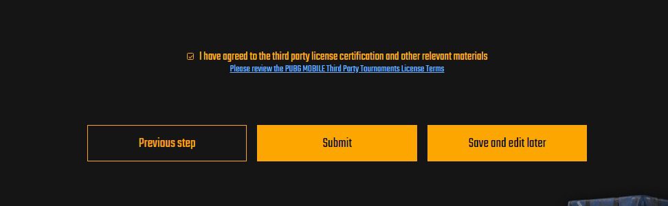 PUBG Mobile Esports Hub Submit button