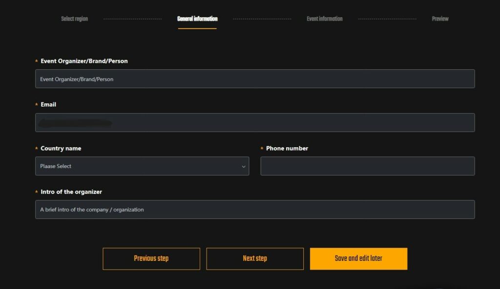 PUBG Mobile Esports Hub Tournament License General Information page