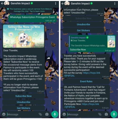 Genshin Impact WhatsApp Subscription Event Event