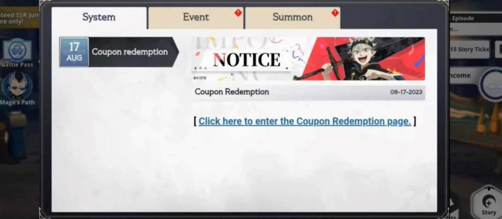 Black-Clover-M-Rise-of-the-Wizard-King-Redeem-Code-redemption-option