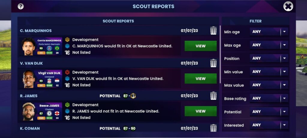 Soccer Manager 2024 scouts
