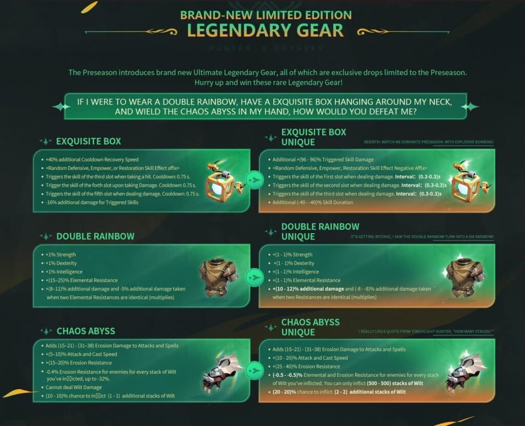 Torchlight Infinite Hunter’s Odyssey Legendary Gear