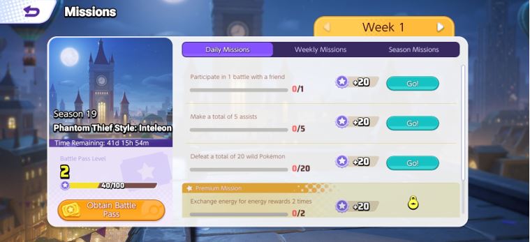 Pokémon Unite Ranked Season 15 Battle Pass Season 19 Daily Missions