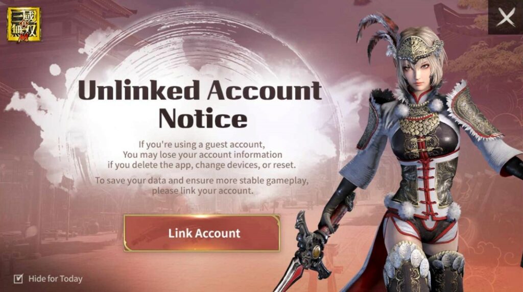 Dynasty Warriors M Unlinked Account Notice