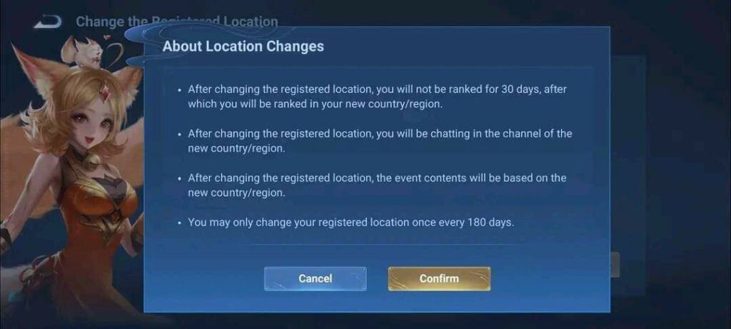 Honor of Kings notification about the rules of region change