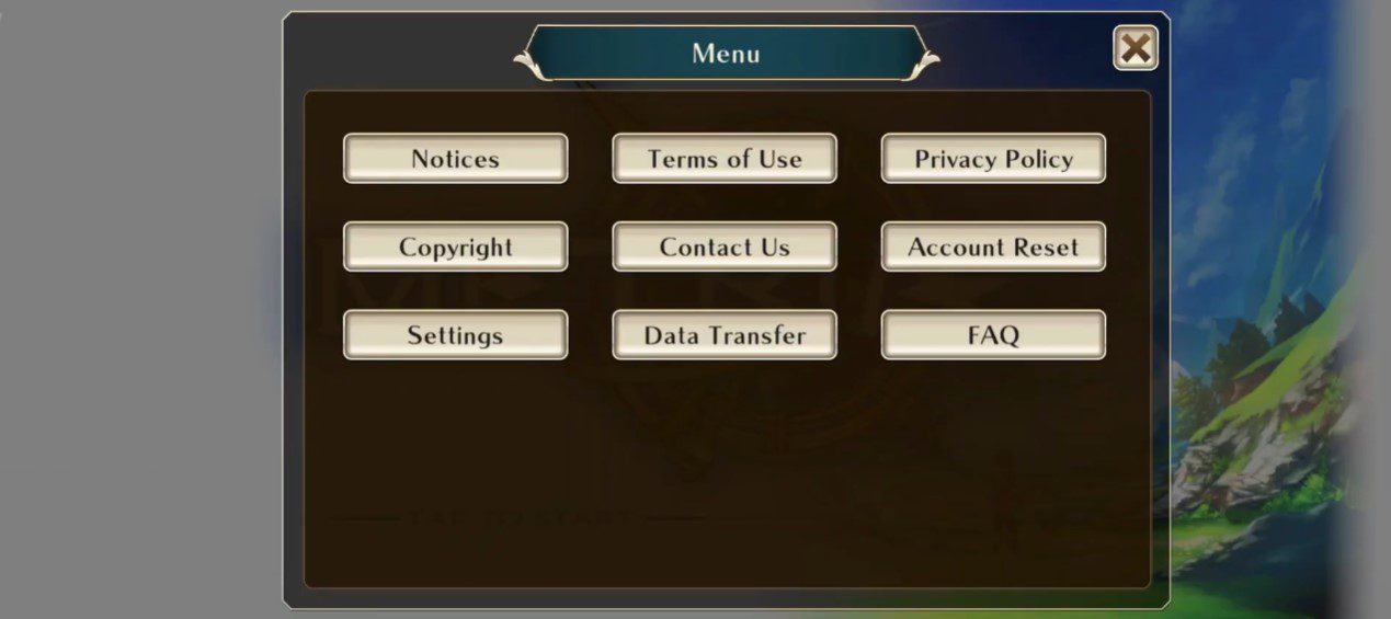 METRIA menu