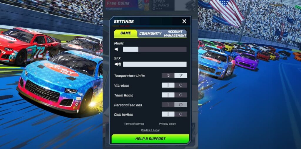 NASCAR® Manager In-game Settings