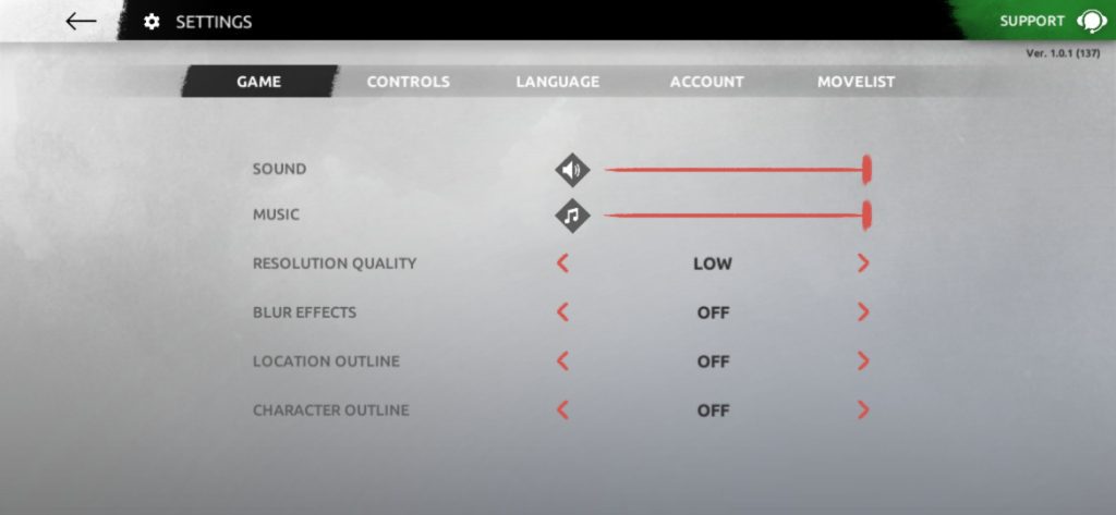 Shades-Shadow Fight Settings section