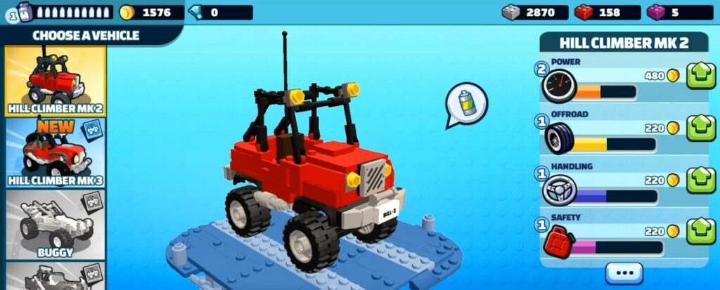 LEGO Hill Climb adventures car upgrade