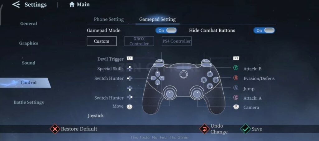 Devil May Cry Peak of Combat controller settings