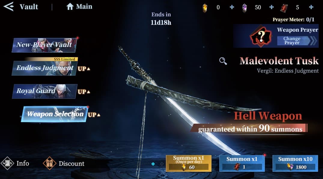 Devil May Cry peak of combat weapon selection banner