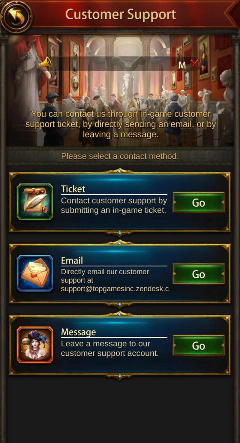 Evony The King’s Return in-game Customer Support