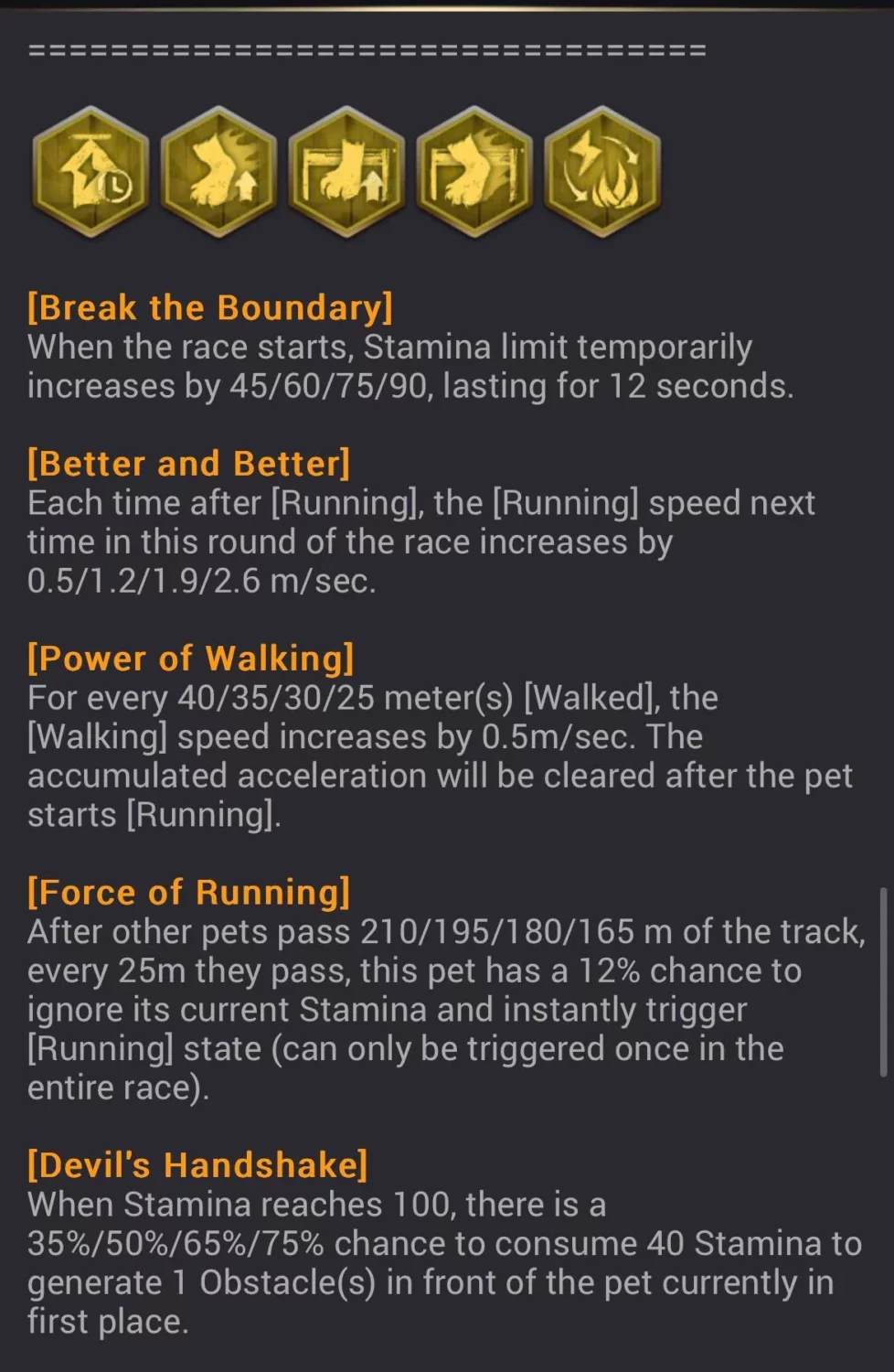 King's Choice Pet Race skills
