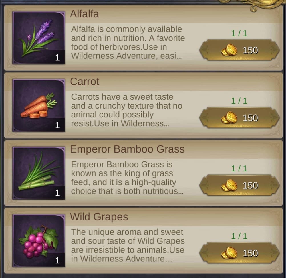 King's Choice Mounts Food Combinations Image