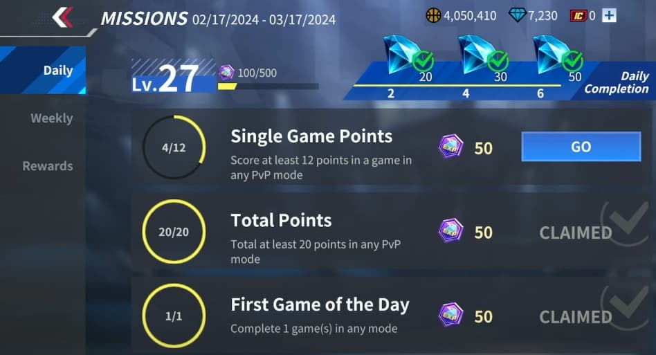 NBA Infinite Daily Missions