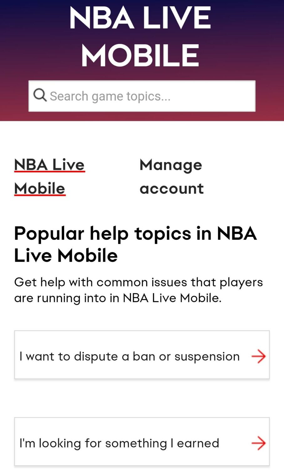 NBA Live Mobile Official Help Website